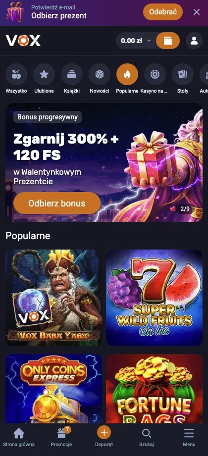 zrzut ekranu aplikacji vox casino