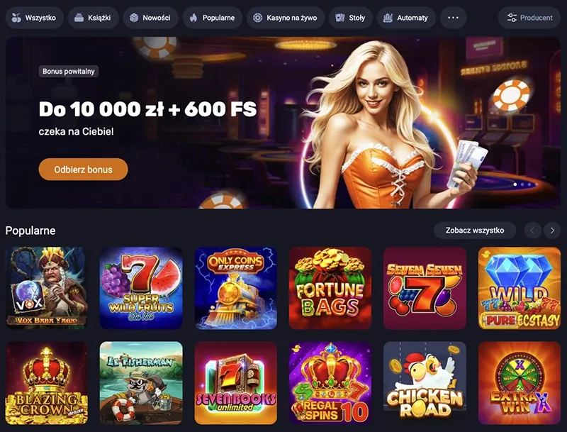 zrzut ekranu strony głównej vox casino